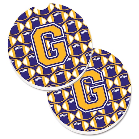 Carolines Treasures Letter G Football Purple and Gold Cup Holder Car Coaster, PK2 CJ1064-GCARC